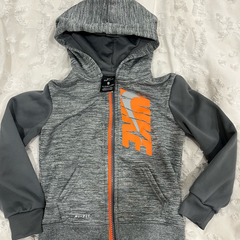 Nike Kids Heather Gray Hoodie with Orange Logo